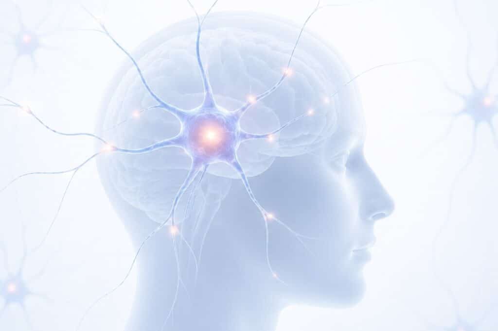 Alpha-synuclein .human brain with interconnected neurons representing neurodegeneration, neuronal communication, and neurological biomarkers.