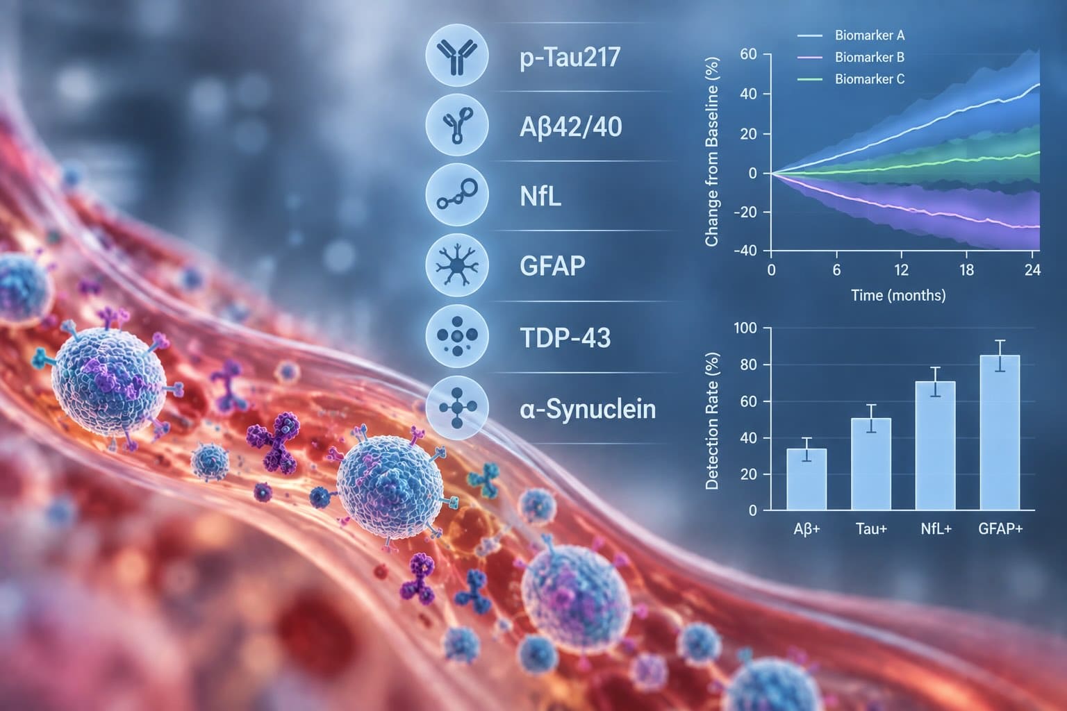 Blood-based CNS biomarkers and clinical trial data illustrating biomarker use in neurological trials