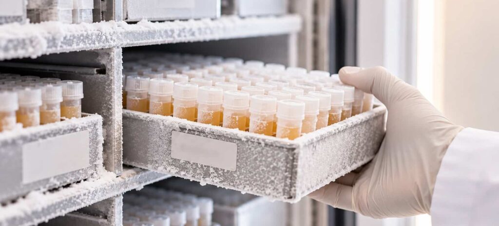 Banked plasma samples stored in a biorepository freezer for a blood biomarker feasibility study